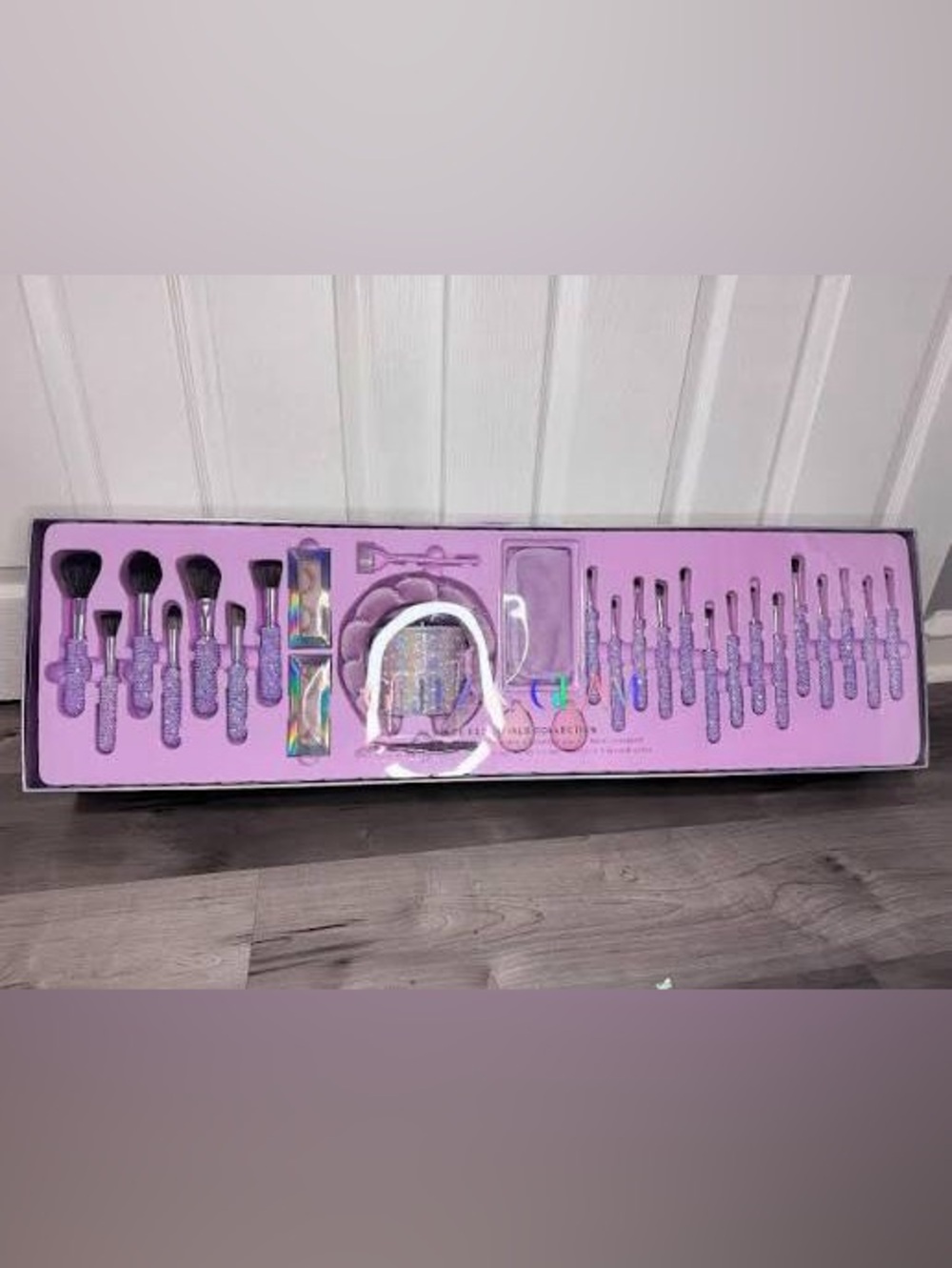 Lavender Glitter Makeup Brush Set with Accessories